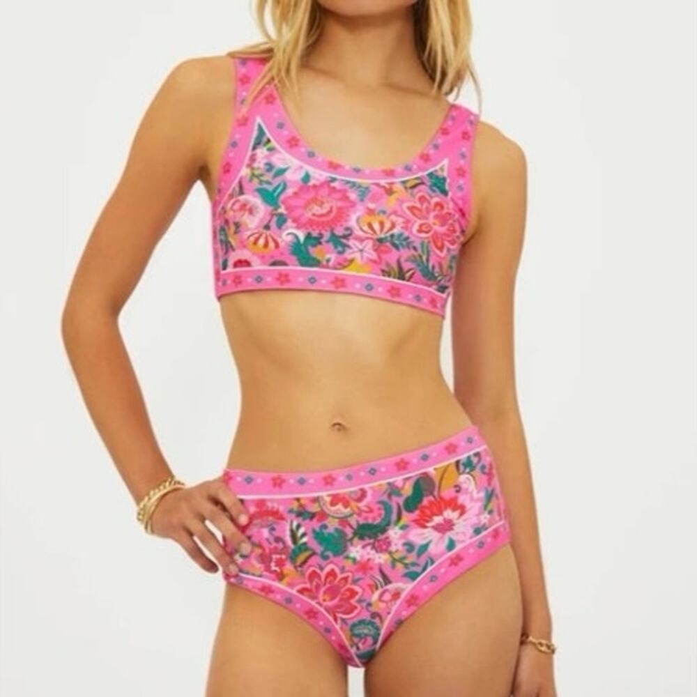 Womens Beach Riot Pink Floral Bikini Francis Top Size M Marcelo Bottoms Size L